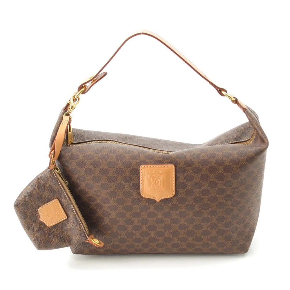 Celine Macadam Triomphe Vanity Handbag Pouch Clutch Brown